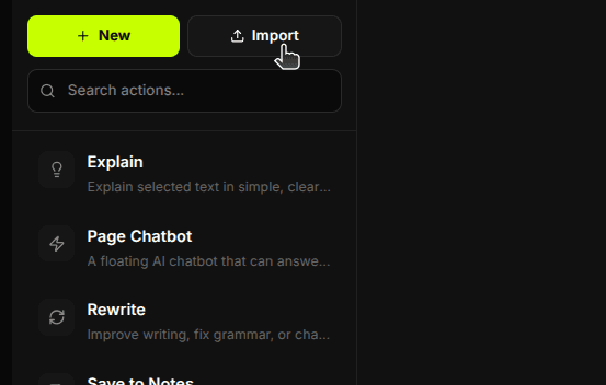 Importing an action